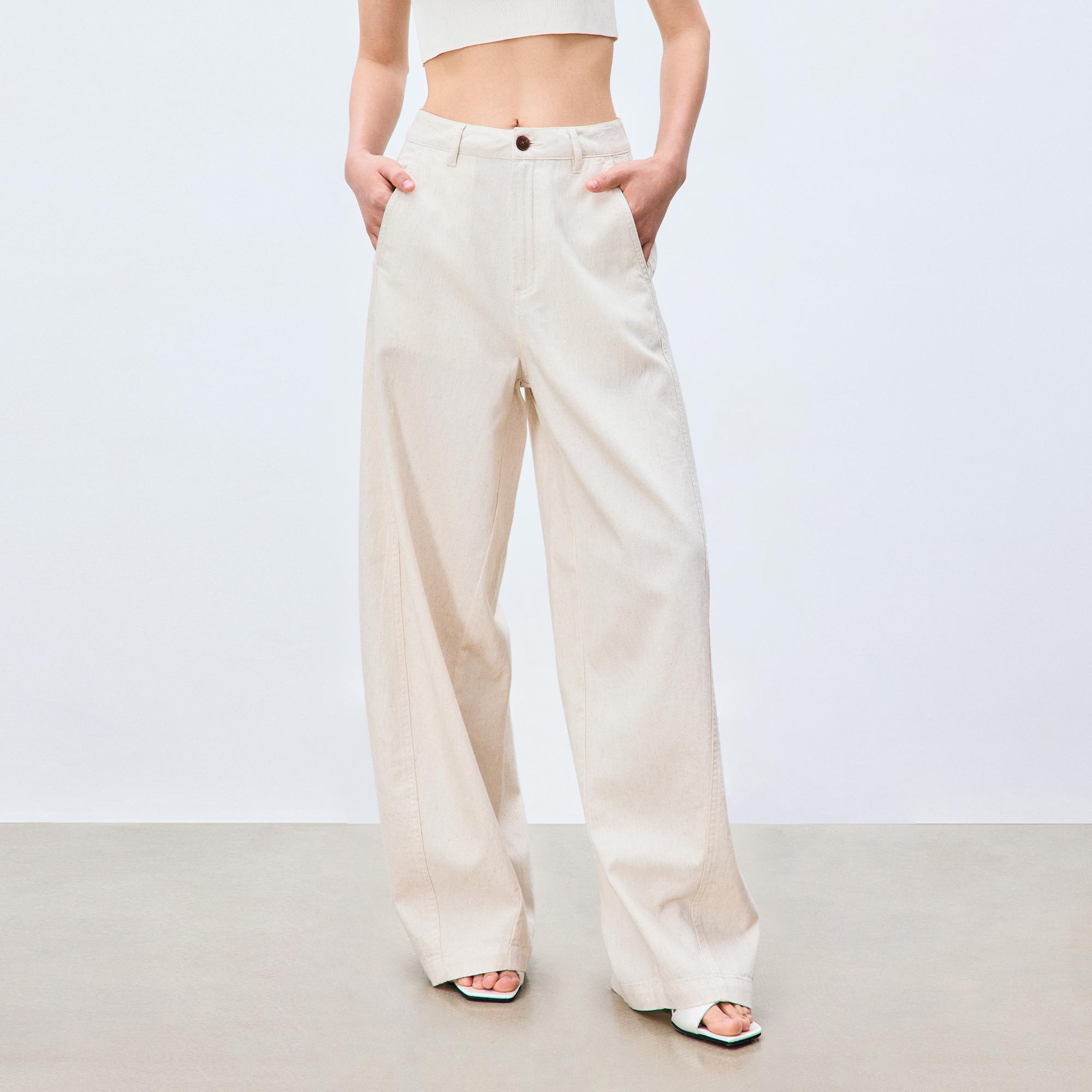 Women s Loose High-Waisted Linen Cotton Wide-Leg Pants S