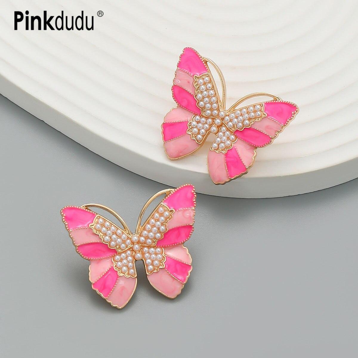 

Pinkdudu Розовая имитация жемчуга-бабочки Серьги-гвоздики Ретро Свет Роскошь 3 Цвет Эмаль Насекомое Серьга для женщин Ювелирные изделия PD1501