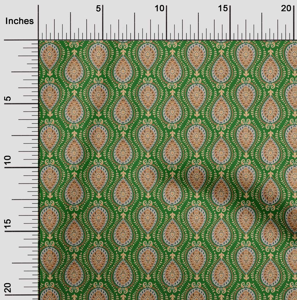 oneOone Cotton Flex Green Fabric Asian Suzani  Quilting Supplies Print Sewing Fabric By The Yard 40 Inch