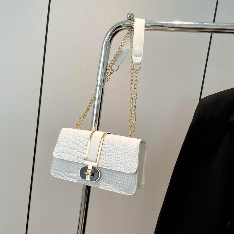 

Маленькая квадратная сумка нишевого дизайна «легкая роскошь» с тиснением под крокодила, модная, простая, в стиле ретро, универсальная, премиальной текстуры, на плечо, кроссбоди белый
