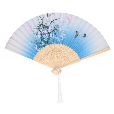 Peony Flower Folding Fan Handmade Unique Floral Folding Hand Fan for Decoration Dance Gift2 Blue
