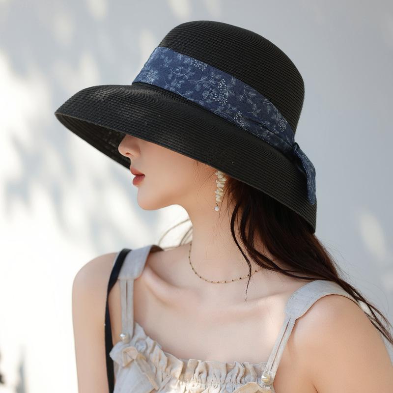 

Шляпа Женская Ленточная Шляпа из Соломы Рафии с Широкими Полями Солнцезащитная Шляпа Летняя Солнечная Шляпа Чувство Стиля One Size