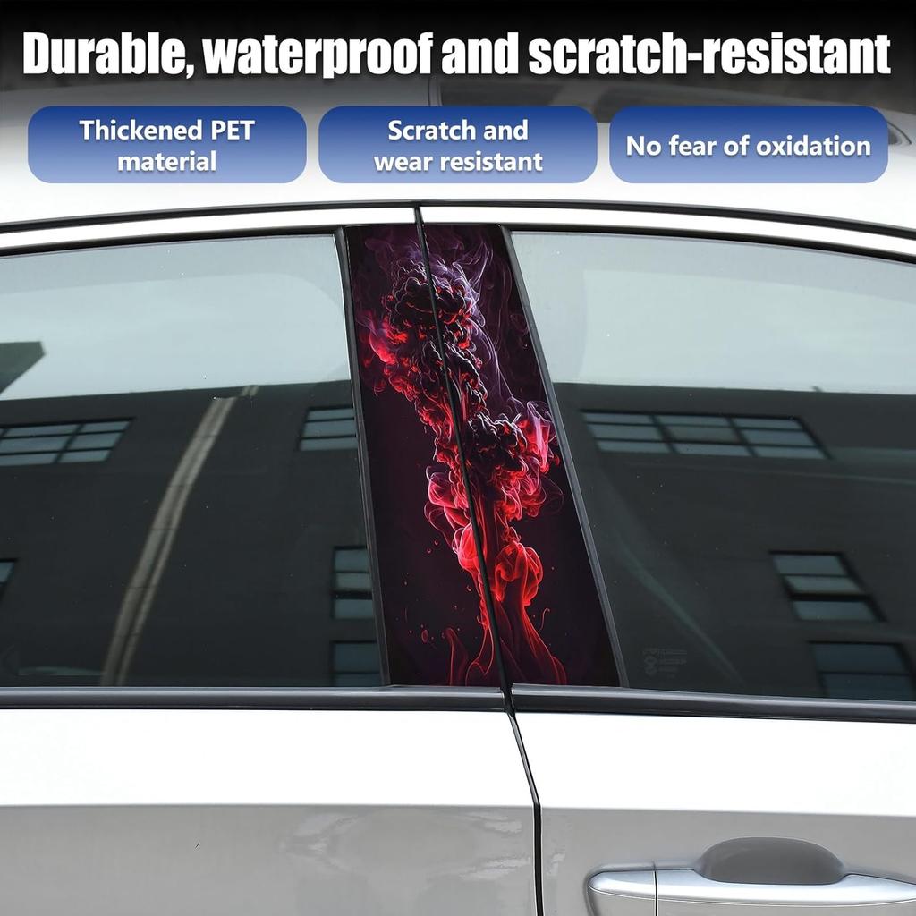 1Pair Car Center Pillar Stickers, Anti-Scratch Vinyl B-Pillar Protectors, HD Printed Smoke Pattern Symmetrical PET Waterproof Decals, Auto Center