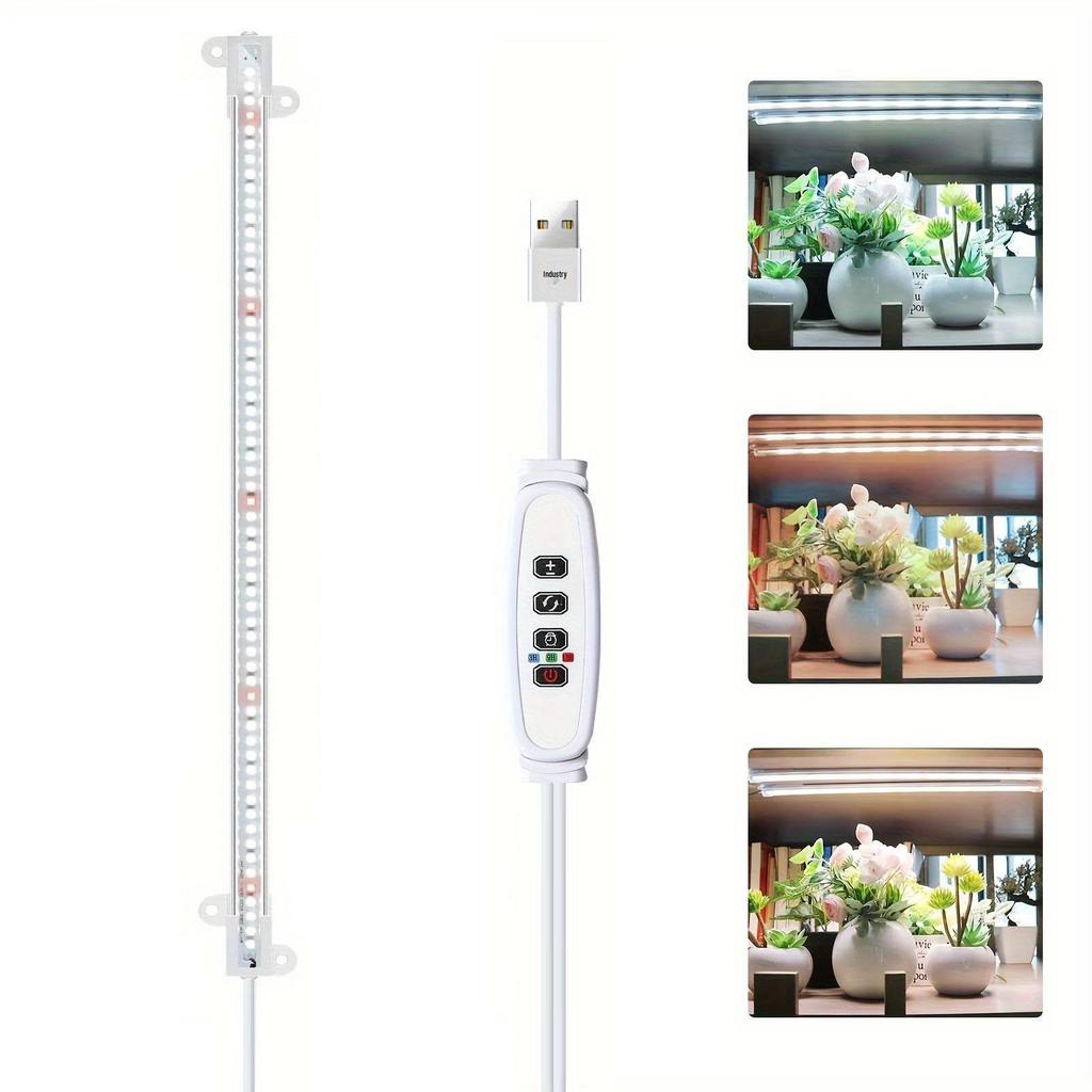 Smart USB LED Grow Light Strip with Timer and Full Spectrum Red/White Dimming for Plants and Flowers