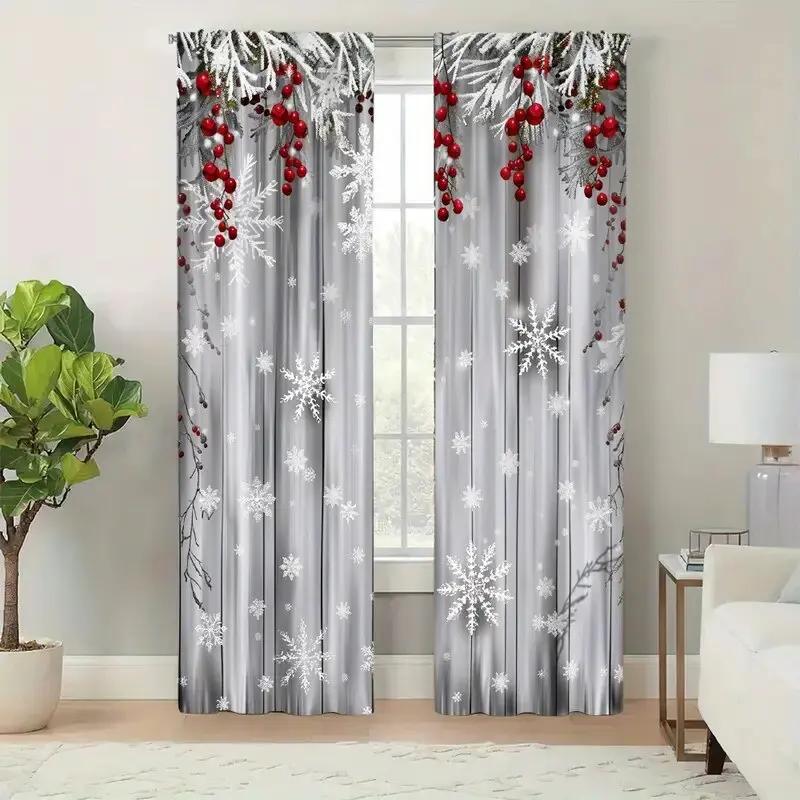 Christmas Snowflake Printed Curtains Decorations Bedroom Living Room Home Decoration Curtain Made Of Polyester Washable Area Ready