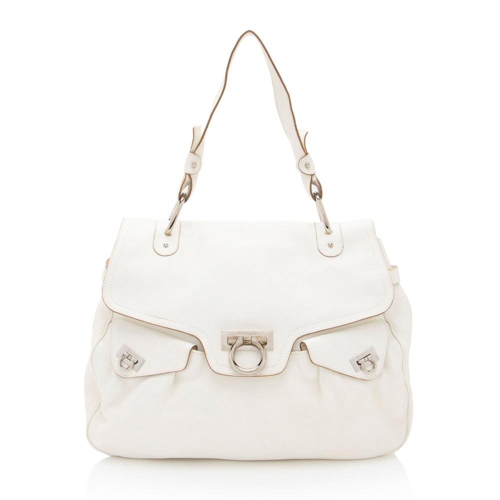 

Salvatore Ferragamo Leather Gancini Double Pocket Shoulder Bag White