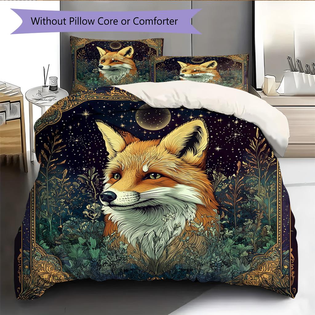 Majestic fox  Pattern Bedding Quilt Set Quilt Cover Pillowcase Home Decoration  Gift (1 * duvet cover + 2 * pillowcase, without core)