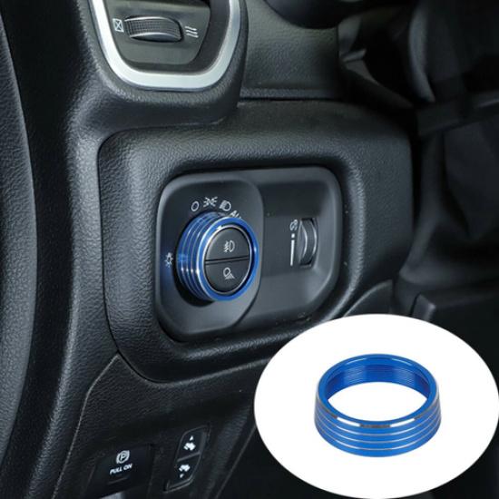 For Dodge Ram 1500 -2025 Blue Interior Headlight Switch Knob Ring Cover Trim