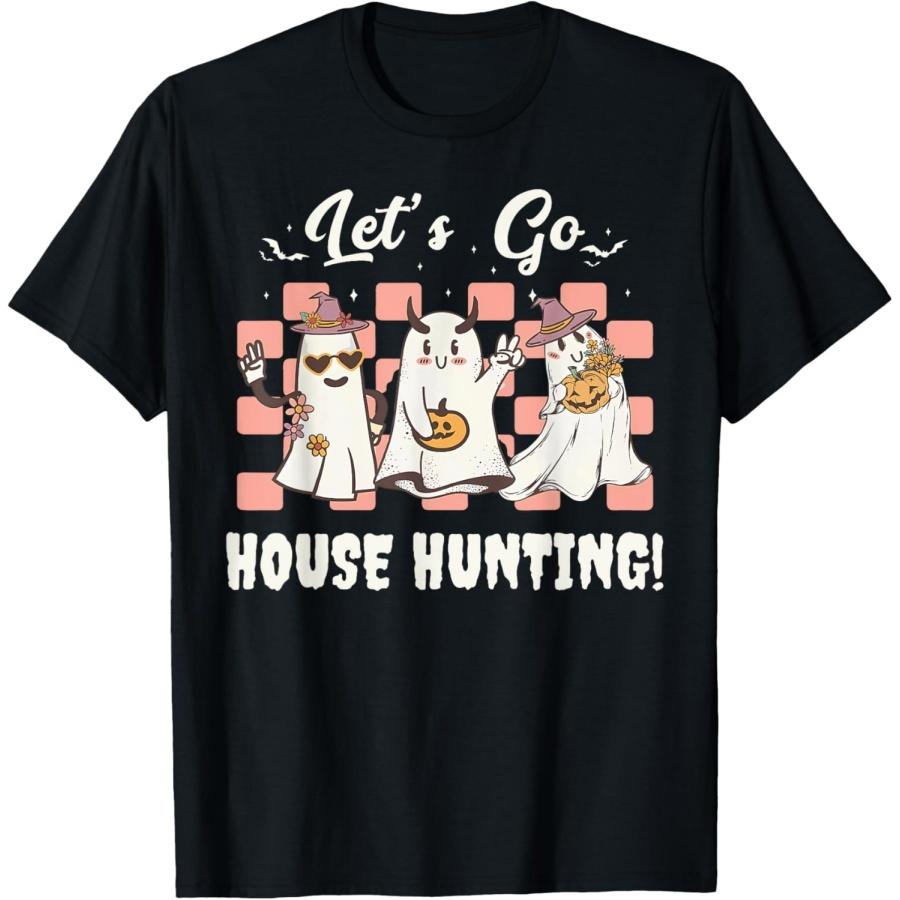 Retro Let s Go House Hunting Ghost Real Estate Halloween T-Shirt XXXXXL чёрный