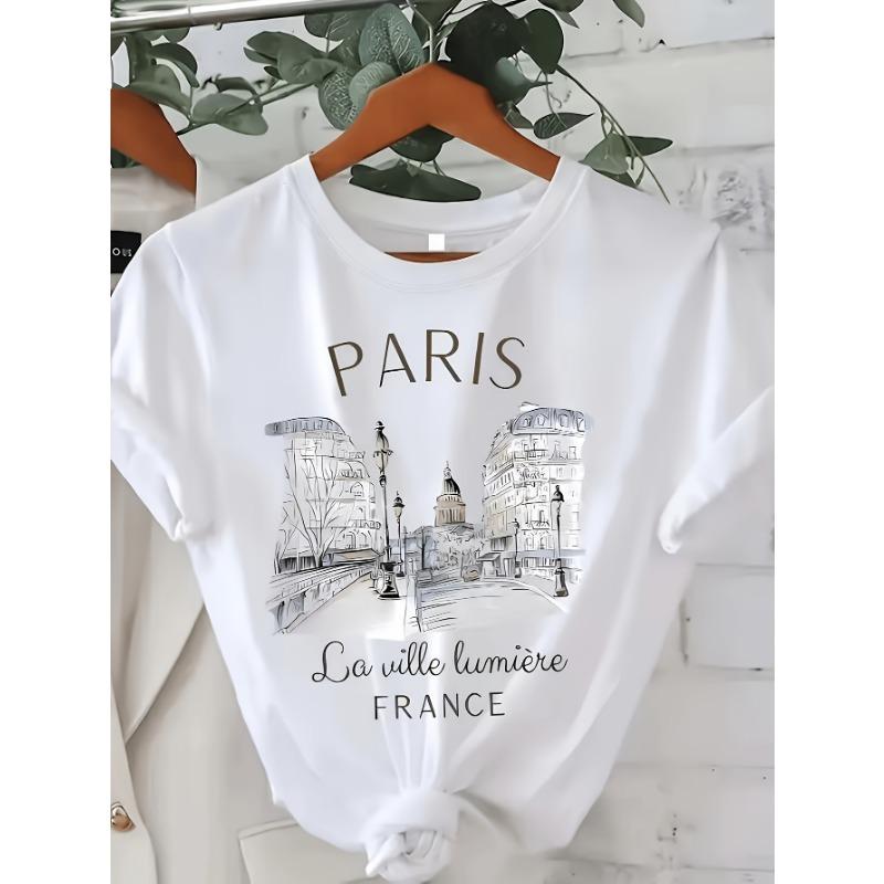 

Summer Paris Fashion Printed Round Neck Regular T-shirt for Women S