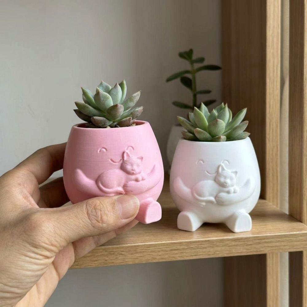 3D Printed Hugging Cat Succulent Planter Pot Happy Expression Cartoon Face Succulent Planter Plastic Novelty
