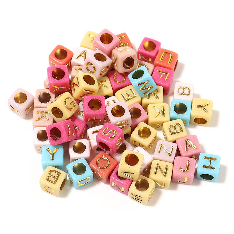 

100pcs 6mm Acrylic Square Alphabet Beads Mixed Letter Loose Spacer Beads For Jewelry Making DIY Bracelets Necklace Accessories