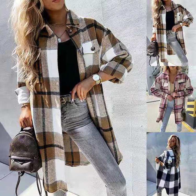 Autumn/Winter 2021 Women's Casual Plaid Long-Sleeve Shirt Jacket