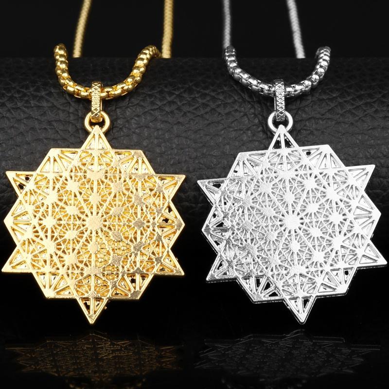 Fashion Flower of Life Metatron's Cube Pendant Necklace Mandala Handcrafted Sacred Geometry Jewelry