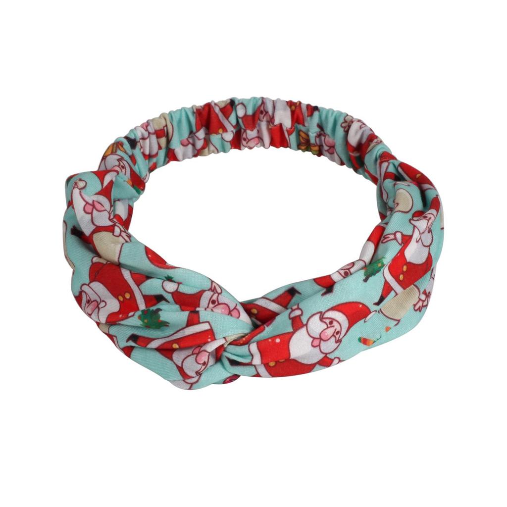 Elastic Santa Claus & Reindeer Print Headband with Bells - European & American Style Hair Accessory