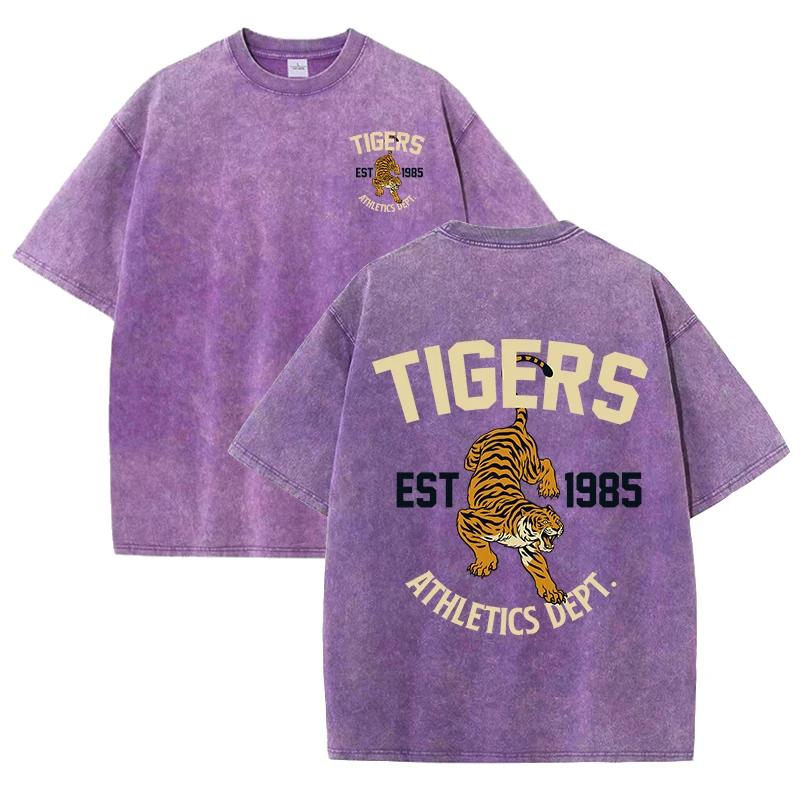 T-shirt Lavata Stampa Tiger Sportiva Forte Donna Estate Comoda Maglietta Lavata Casual Abbigliamento Corto Morbido Cotone Abbigliamento Unisex