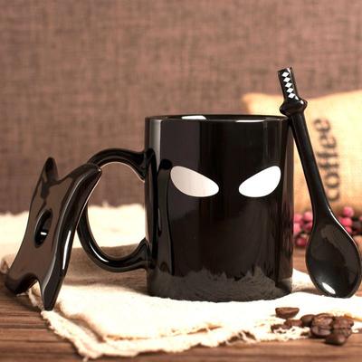 British Thumbs Up Ninja Mug Ceramic Cup Coffee Cup with Coaster and Spoon