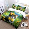 Adorable Cat With Bright Yellow Flowers Print Soft Comfortable Duvet Cover Bedding Set Included 1*Duvet Cover  2*Pillowcases