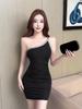 Elegant One-Shoulder Sexy Low-Cut Bodycon Mini Dress - Figure-Hugging for Nightclubs