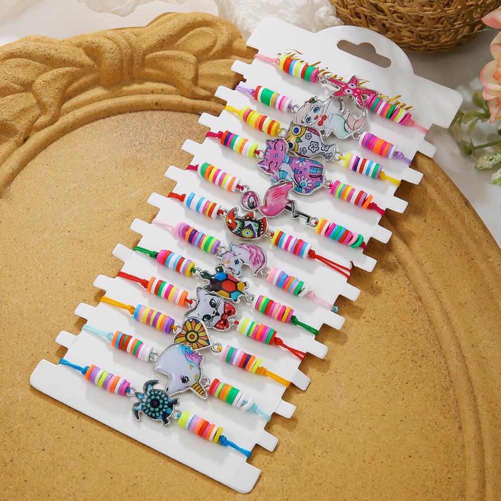 Hand-woven bracelet set, colorful soft pottery cartoon acrylic accessories, cute children's bracelet.