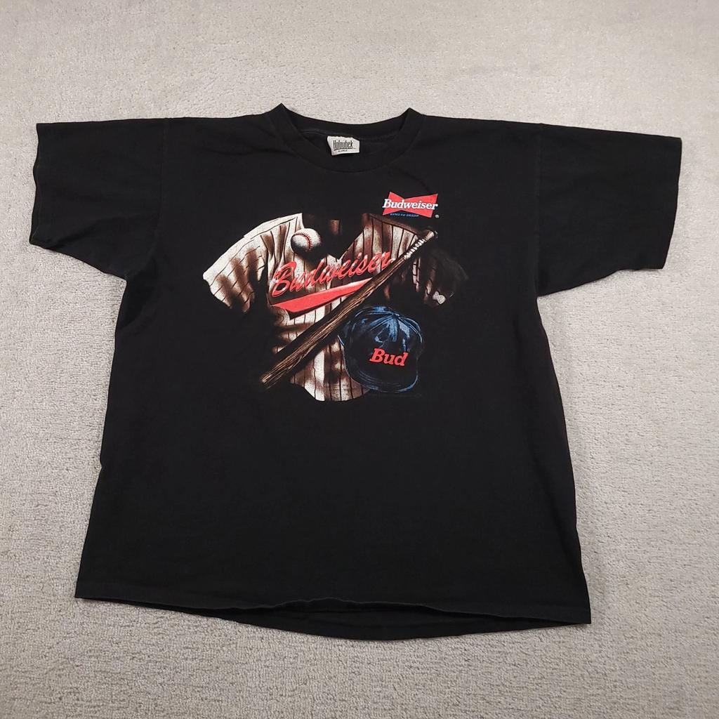 Vintage Budweiser Shirt Mens XL Black Baseball Beer Promo Holoubek USA 1995 90s