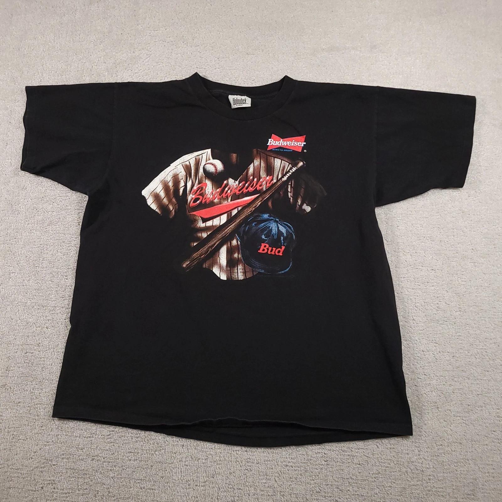

Vintage Budweiser Shirt Mens XL Black Baseball Beer Promo Holoubek USA 1995 90s 130