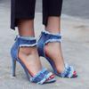 New Fashion Women's Denim Sandals Trendy Casual High Heels Party Trend Solid Color Back Zipper High Heel Sandals