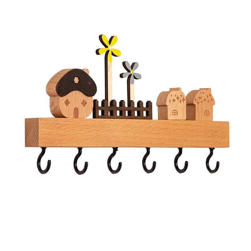 Nordic Wooden Wall Key Holder & Shelf - Stylish Entryway Hook for Keys & Decor