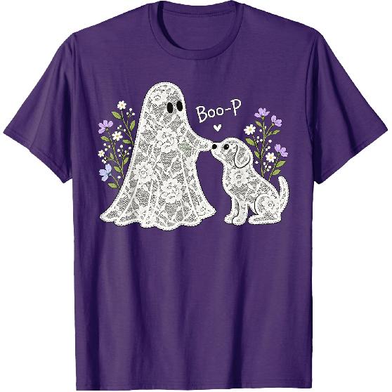 Boo-P Floral Ghost and Dog Halloween Boop Humor Design T-Shirt