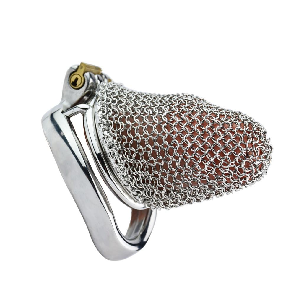 FRRK Men Stainless Steel Mesh Chastity Lock Smooth and Lightweight Control Penis Lock Adult Sex Toys