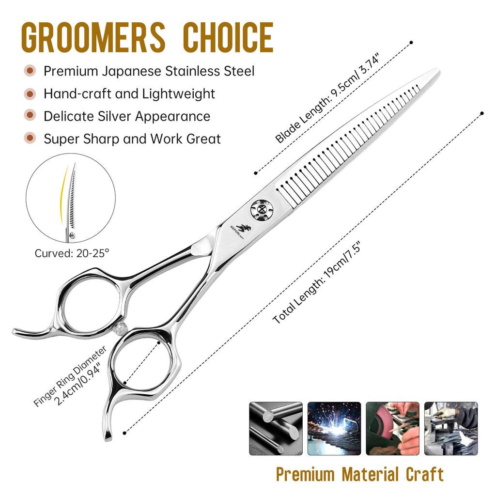 7.5-Inch Curved Magic Tooth Scissors, Pet Trimming Scissors, Thin Scissors, Professional-Grade Pet Division Special
