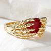 Gothic Subculture Style Heart Red Synthetic Zirconia Claw Luxury Ring for Women Vintage  Banquet Jewelry Accessories