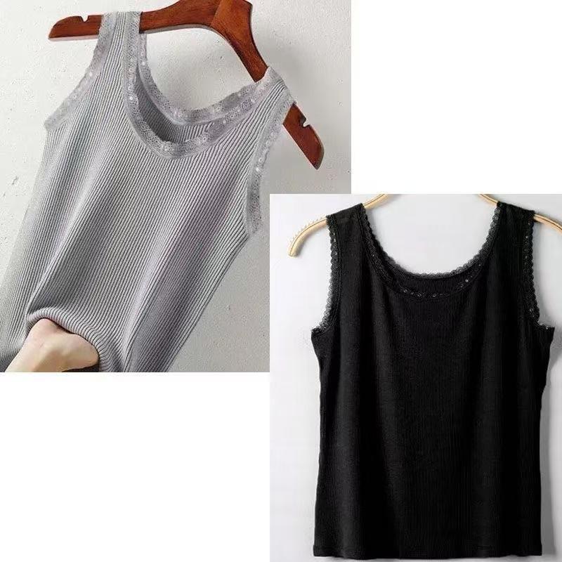 Fashion Summer Women's Lace Side Camisole Threaded Large Size Slim Fit Wearing A Bottoming Shirt Sleeveless Vest