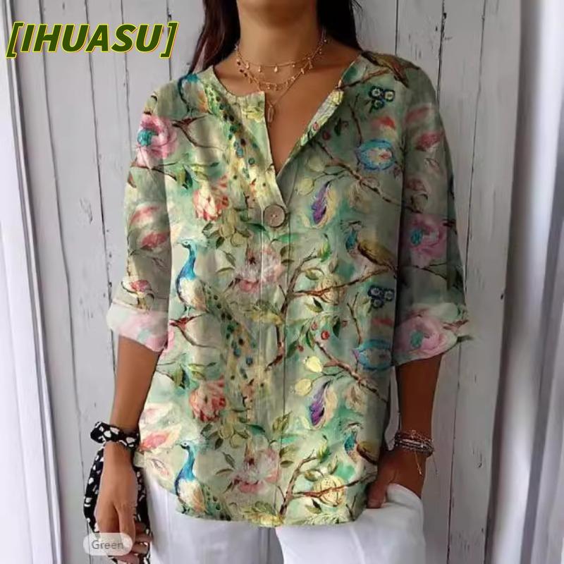 IHUASU Women's Fashion Casual Short Sleeve V Neck Blouses & Shirts Unique design