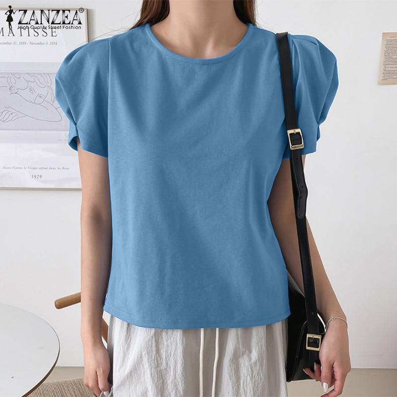 

ZANZEA Женские повседневные летние футболки с короткими рукавами и круглым вырезом