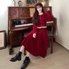 Autumn and Winter Small Fragrant Wind Suit Skirt Skinny Top Large Size Red Corduroy Bust Dress
