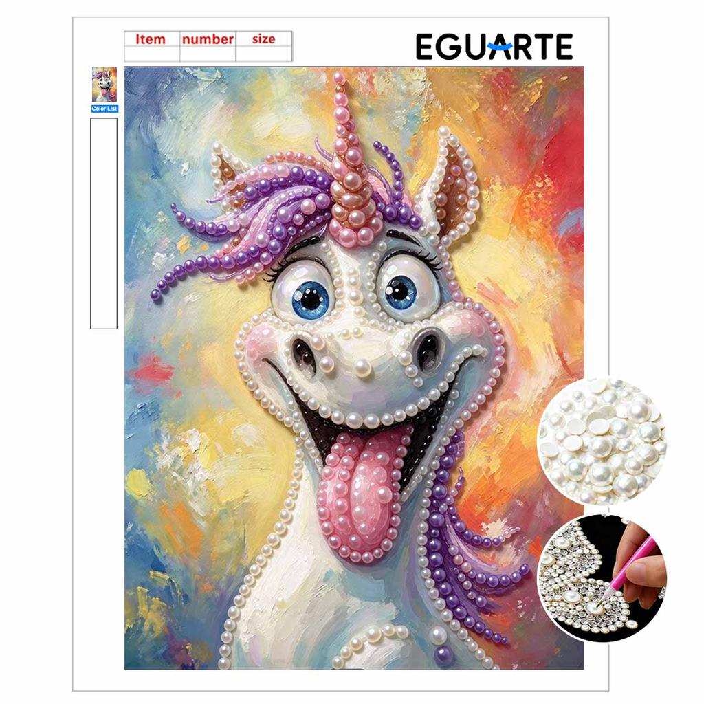 Unicorn Pearl Art Canvas with Frame 3D Shiny Bead Painting for Modern Room Decor, Relaxing Craft and Unique Birthday Gift Idea