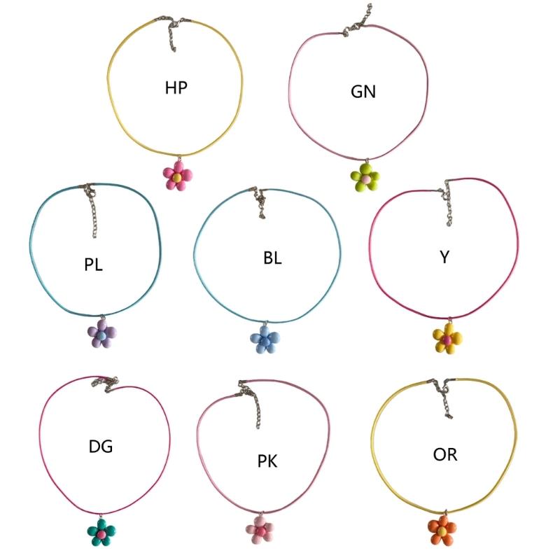 Cute Flower Necklace Colorful Pendant Necklace Romance Neck Jewelry Acrylic Material Gift for Girls and Youthful Women