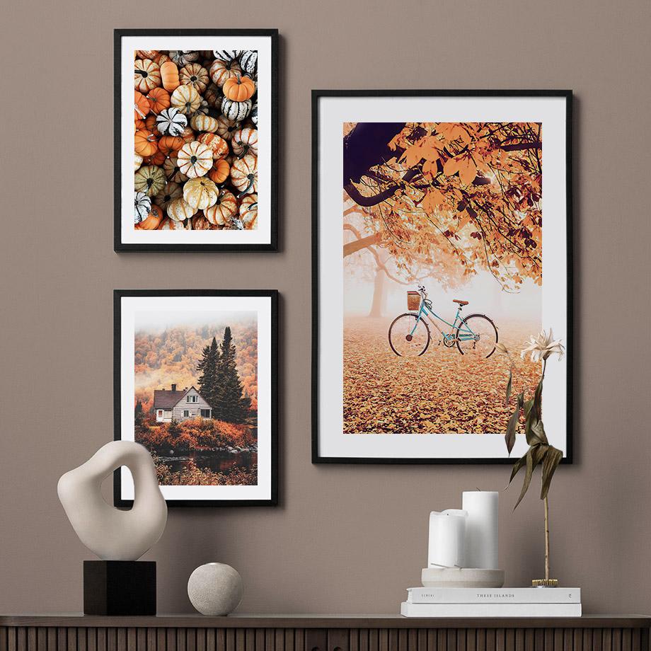 Deer Fox Cabin Flowers Leaves Autumn Landscape Posters Prints Canvas Painting Nordic Wall Art Pictures For Living Room Decor