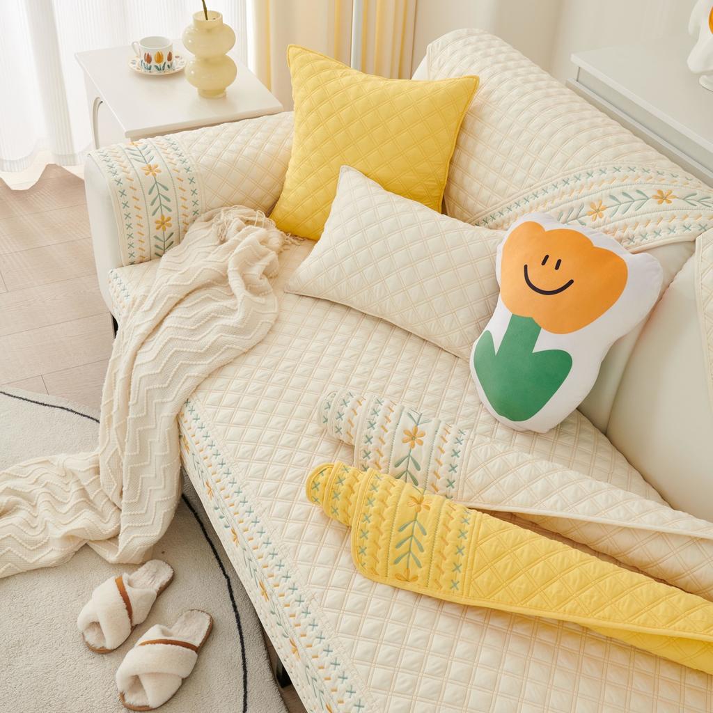 Baumwollbestickter Sofabezug, rustikaler Stil, Jacquard-Stoff, rutschfestes Kissen, einfaches Wohnzimmer, Sofa, Armlehne, Rückenlehne, Handtuch