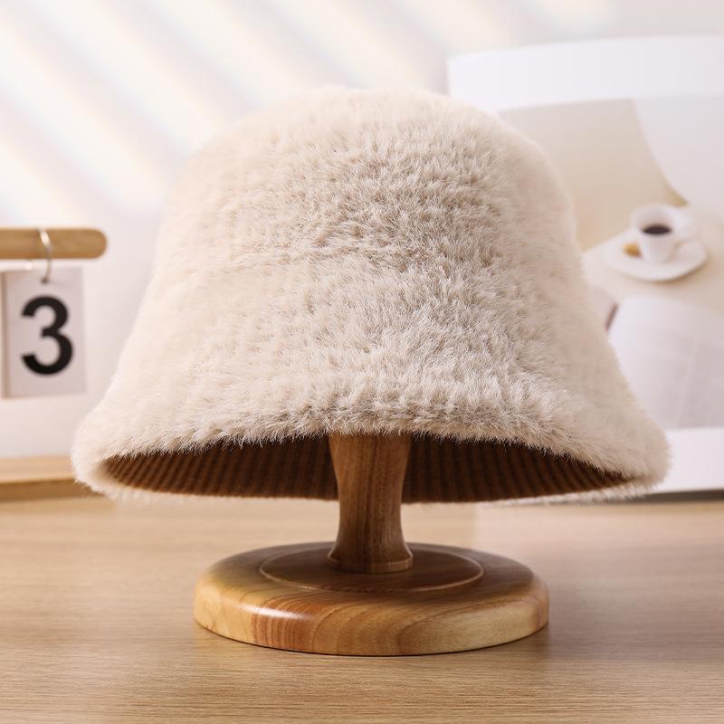 

Women s New Winter Plush Fisherman s Hat Korean Version Warm Imitation Mink Hair Fashionable Versatile Bucket Hat One Size