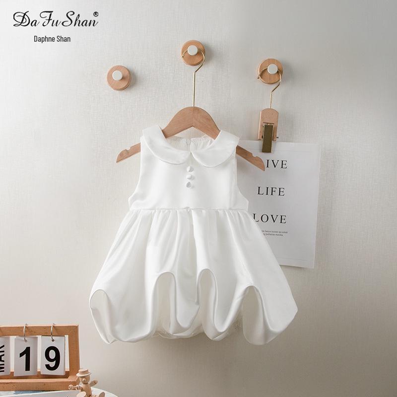 

Infant Girl Puffy White Dress for First Birthday, Party, or Wedding 110cm