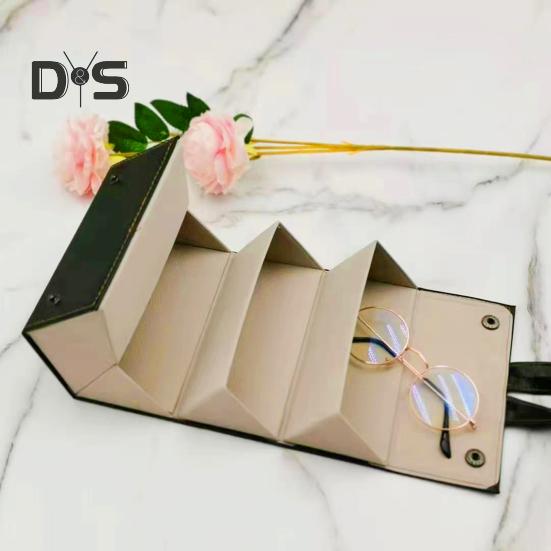 Etui na okulary podróżne składane zapięcie zatrzaskowe pętla do zawieszania wewnętrzne lusterko okulary przeciwsłoneczne organizer na biżuterię skóra wegańska ochronna torba do przechowywania