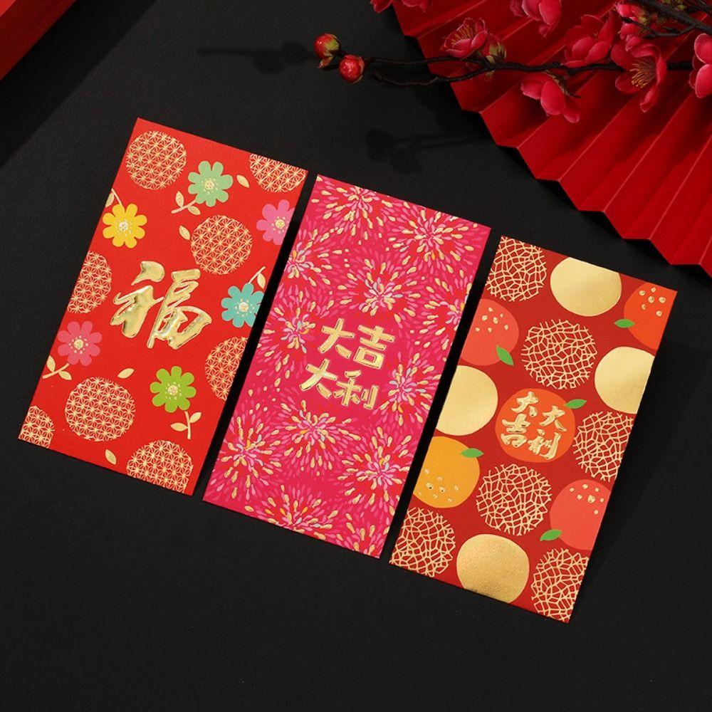6pcs/set Paper Red Pocket Chinese Style HongBao 2024 Money Pocket Blessing Bag  Celebration Party
