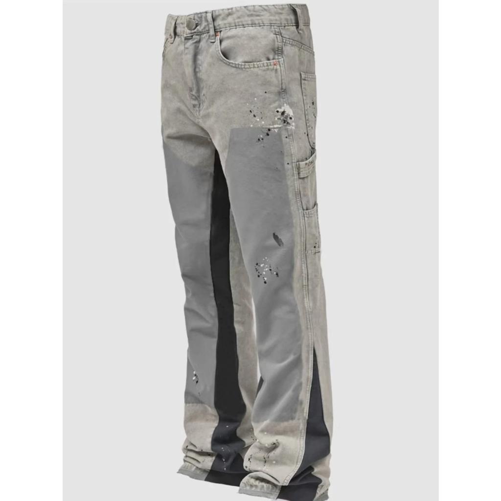 Men's Punk High Street Raw-Edge Skinny Jeans with Micro Trumpet Detail Y2K Low Rise Stretch Floor Length Biker Rock Pants