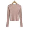 Thin Sweet Slim Tops Square Neck Lace Up T-shirt All-Match Long Sleeve T-shirt  Girls