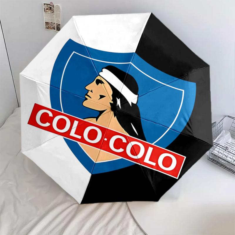1 PC Automatic Folding Umbrella - Club Social y Deportivo Colo-Colo Pattern, Portable & Foldable Design with 8 Ribs, Christmas Birthday Gifts