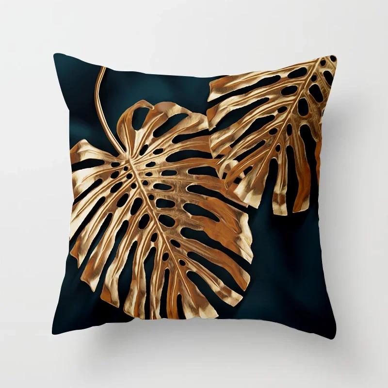 Black Gold Drawing Leaf Elk Tree Bird Butterfly Printed Square Pillowslip Polyester Cushion Cover Pillowcase Living Room Home