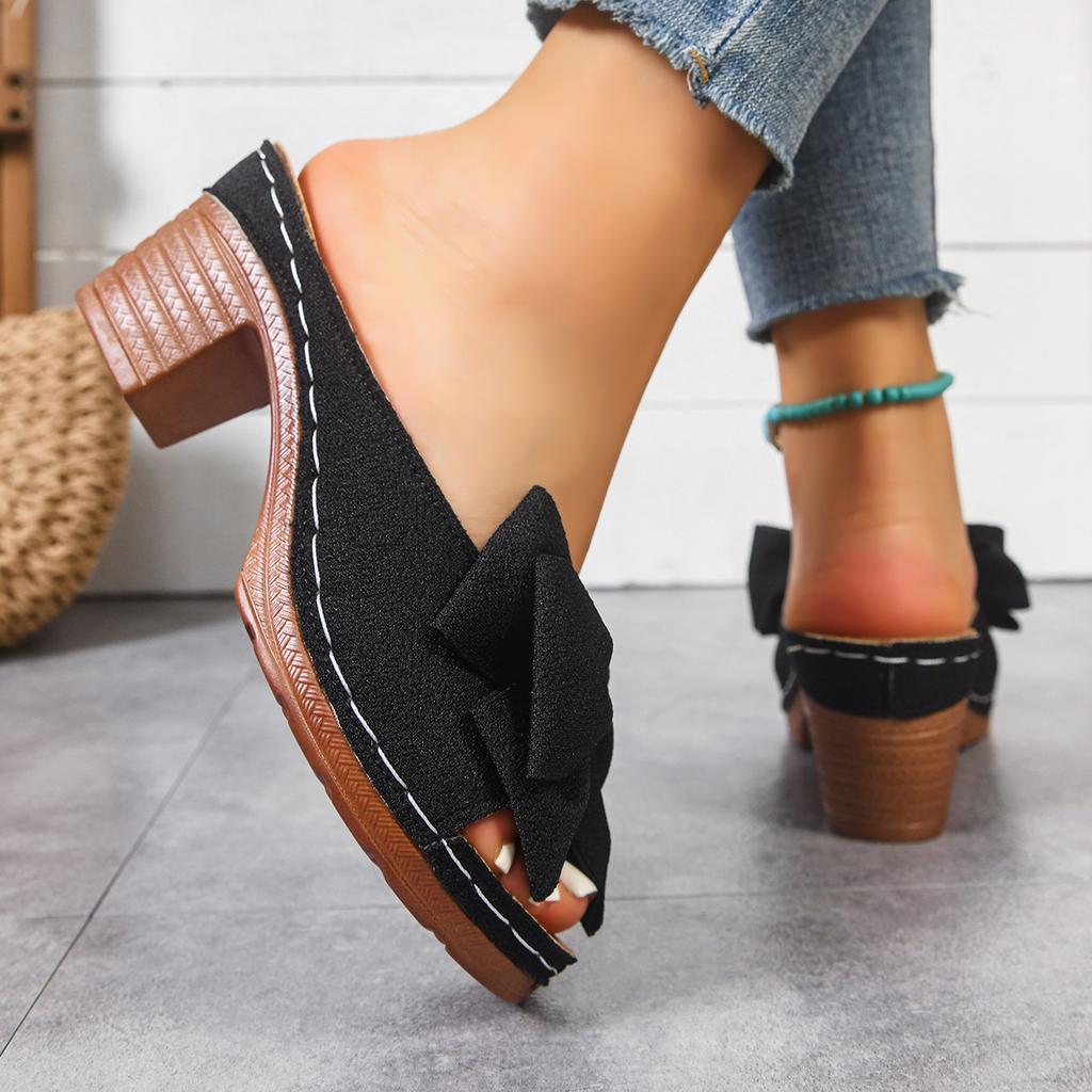 Women's Block Heeled Peep Toe Sandals - Stylish Slip On Heels for Going Out and Casual Summer Wear
