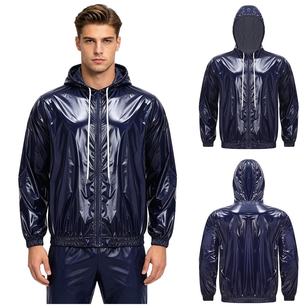 S-3XL Men Waterproof Hooded Jacket Long Sleeve Front Zip Up Drawstring Raincoat Windbreaker for Hiking Fishing Biking Outdoor
